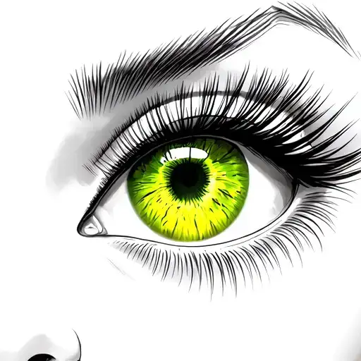 Riccia, green eyes hazelnut yellow threaded eyelashes on symmetrical lips fleshy nose conturing and intense gaze tattoo design idea