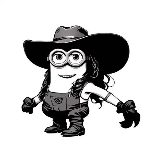 minion with cowboy hat and cowboy boots girly tattoo design idea