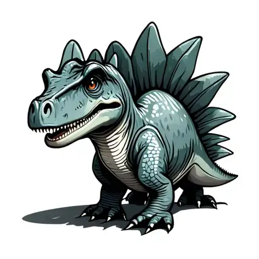 a cute cartoonish dinosaur that can be used as a tattoo, 2d, made from very simple lines tattoo design idea