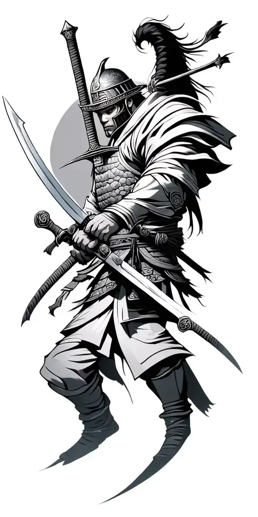 two sword samurai warrior tattoo design idea