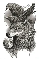 wolf, eagle,moon tattoo design idea