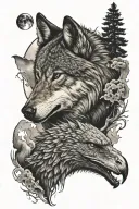 wolf, eagle,moon tattoo design idea