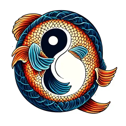 Pisces's fish yin yang symbol with Pisces symbol intertwined tattoo design idea