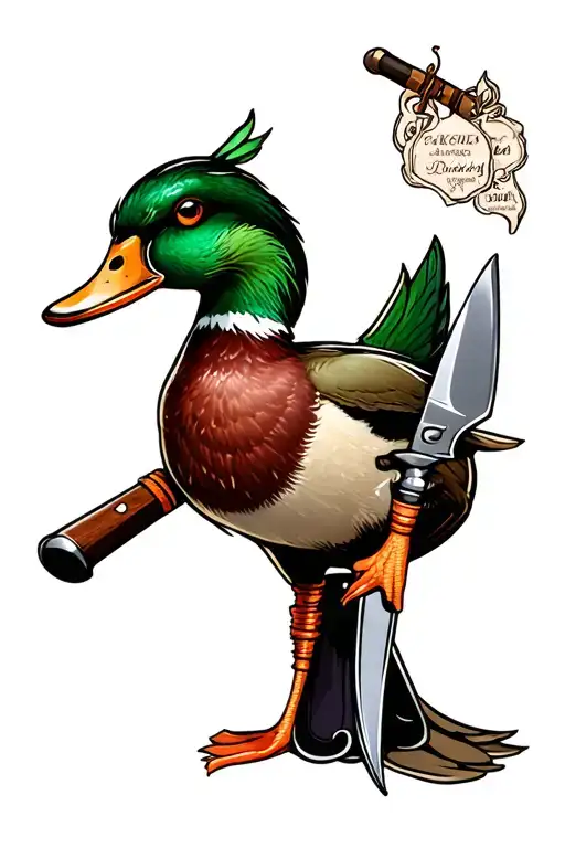 duck with a knife tattoo design idea