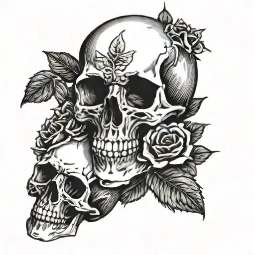 Skull and Roses with words mors mihi lucrum	 tattoo design idea