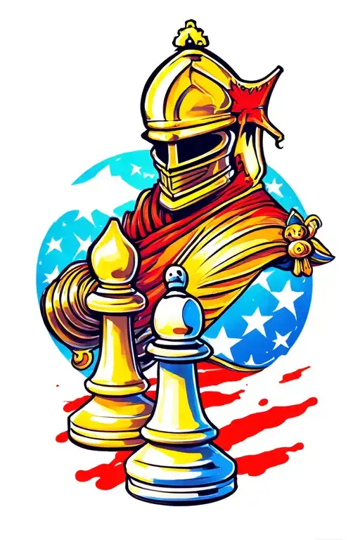 Chess Knight colorful americana tattoo design idea