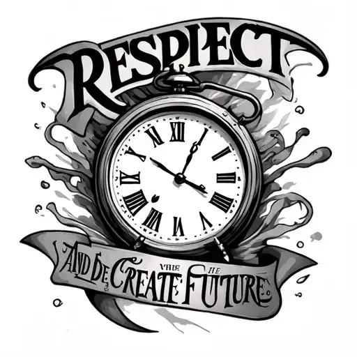 tattoo with the phrase ( Respect the past and create the future) with a clock and some shades tattoo design idea