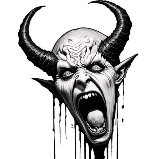 Demon in agony emotions: sadness tattoo design idea