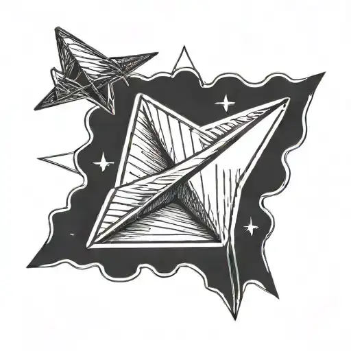 shamrock connected to a paper airplane indicating travel, line work only tattoo design idea