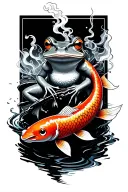 Japanese style frog smoking while riding koi fish tattoo design idea