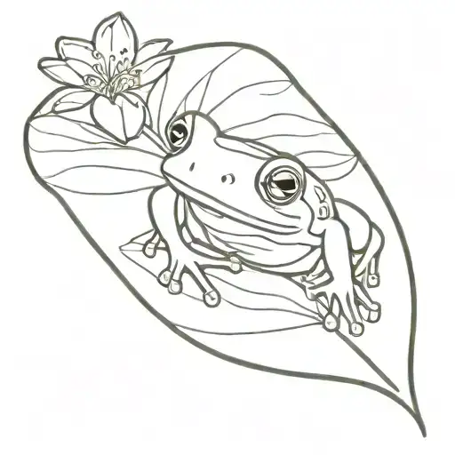frog with cowboy hat on lilly pad simple tattoo design idea