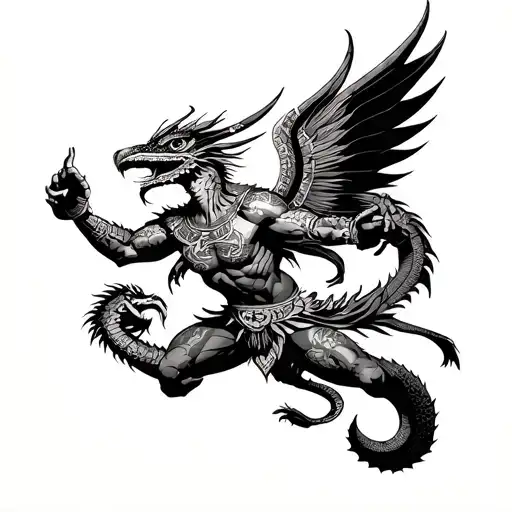 aztec god quetzalcoatl fighting demons fighting tattoo design idea