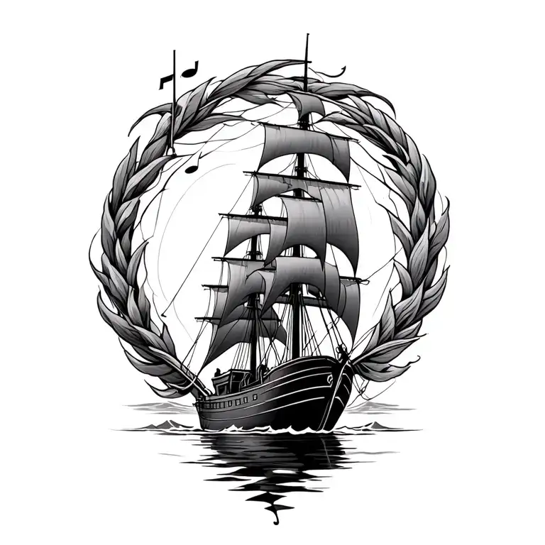 3 brothers boat sailing music note intertwined tattoo design idea
