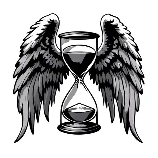 hourglass with angel wings tattoo design idea