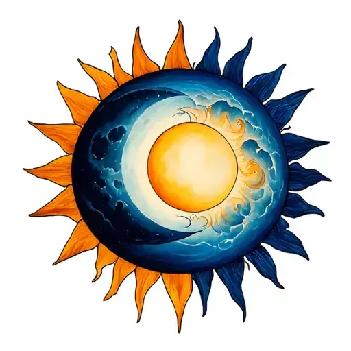 sun and moon merging together tattoo design idea