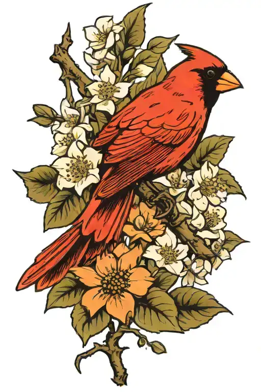 cardinal with dogwood branch tattoo design idea