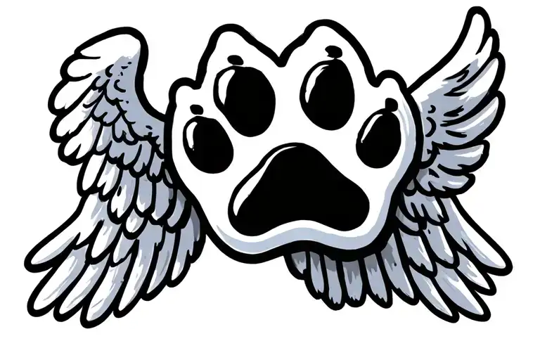 dog paw print with angel wings flying tattoo design idea
