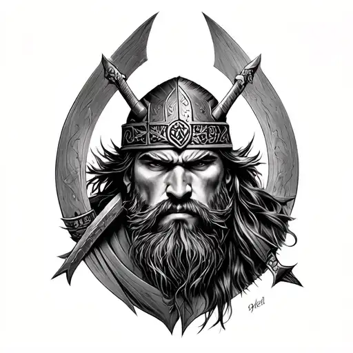 ** Design order: ** "Realistic tattoo sketch of a Nordic Viking warrior, the strength and lifestyle symbolis tattoo design idea