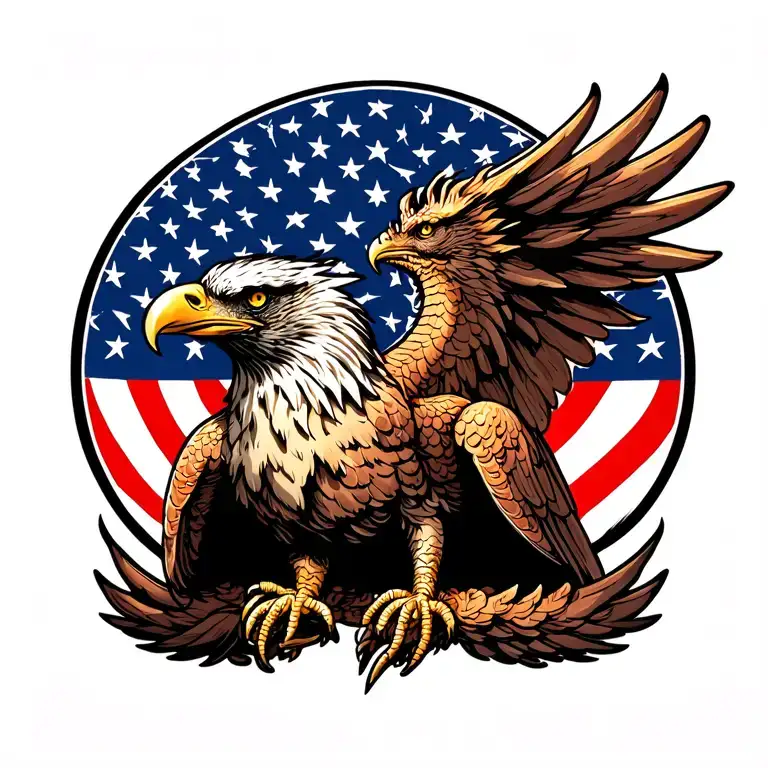 American flag inside the wings of a eagle dragon intertwined tattoo design idea