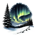 winter scene with aurora borealis tattoo design idea