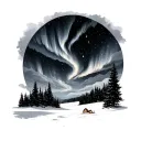 winter scene with aurora borealis tattoo design idea