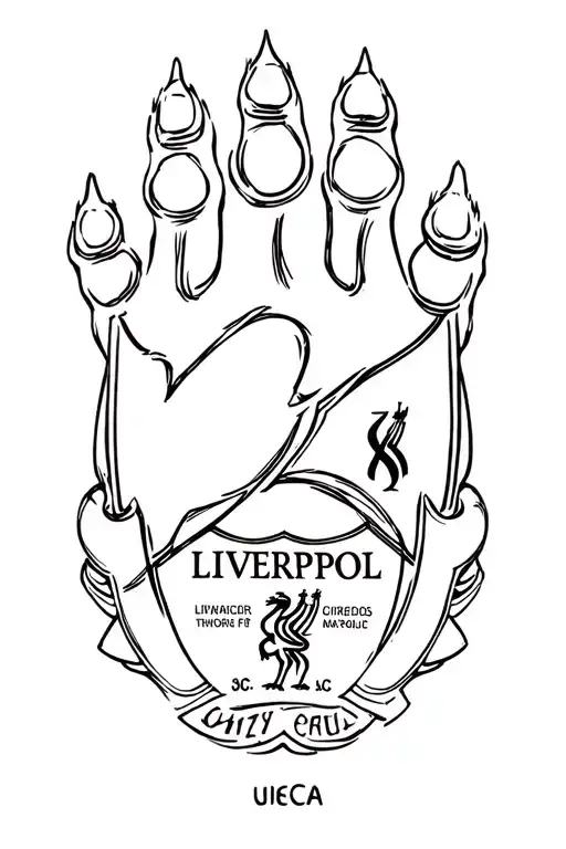 dogs paw and liverpool fc badge intertwined tattoo design idea