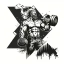 A tattoo of a campfire under the Orion nebula with a silhouette of a powerlifter lifting weights in the background tattoo design idea