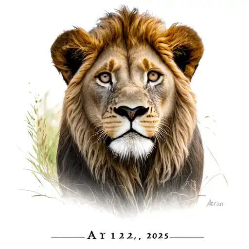 Baby lion named Arian and their birthdate 01.02.2025  tattoo design idea