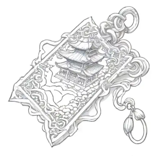 a pagoda exiting the single omamori japanese blank paper charm tattoo design idea