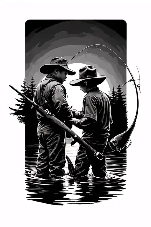 hunting fishing with my two sons tattoo design idea