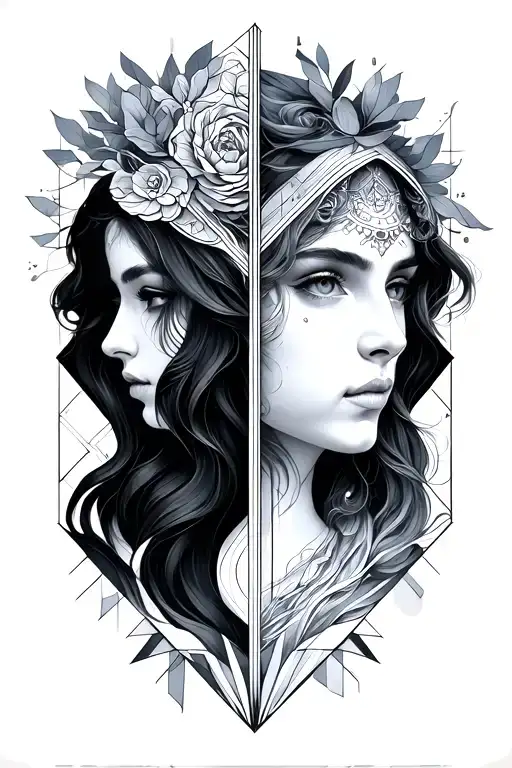 Gemini and Virgo geometric design tattoo design idea