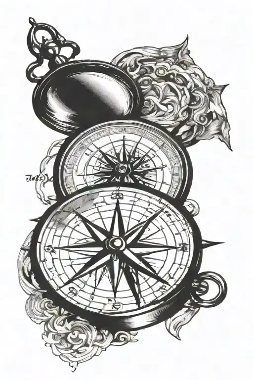 compass pointing to the east simple linework tattoo design idea