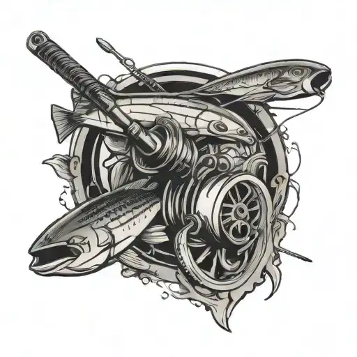 jets, fishing rod tattoo design idea