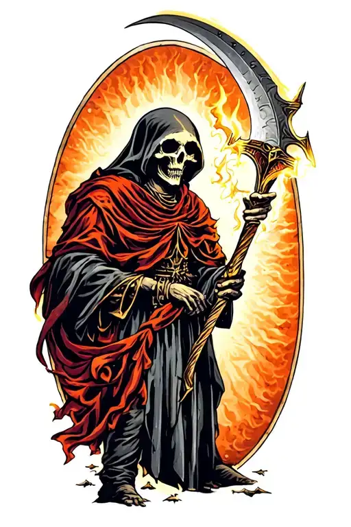 reaper holding sickle illuminated tattoo design idea