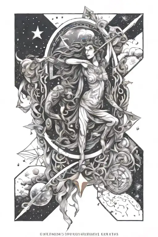 moon stars Gemini sagittarius zodiac sign tattoo design idea