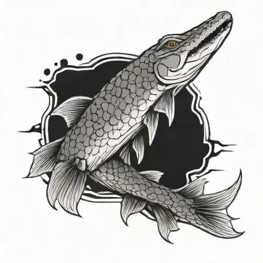 simple outline alligator gar tattoo design idea