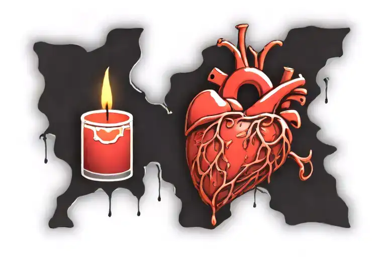 heart and candle tattoo design idea