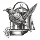 a bird that does not fly from a cage with an open door tattoo design idea
