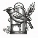 a bird that does not fly from a cage with an open door tattoo design idea