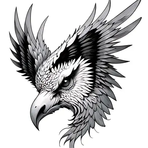garuda face,black and white drawing style tattoo design idea