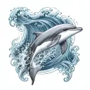Create a dotwork tattoo of a dolphin swimming through a sea of musical waves tattoo design idea