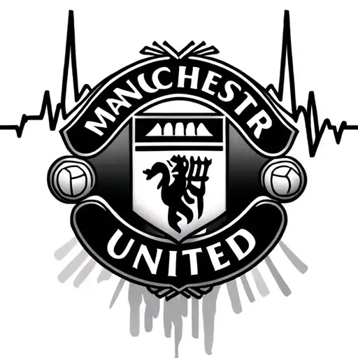 manchester united logo with heartbeat lines tattoo design idea