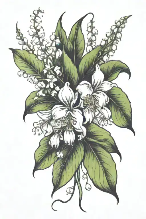 hawthorn and lily of the valley flowers tattoo design idea