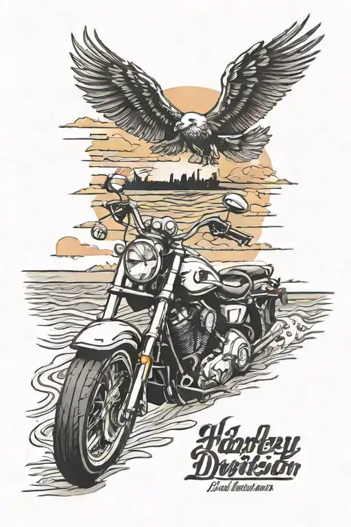 Harley Davidson motorcycle beaches with sunset  tattoo design idea