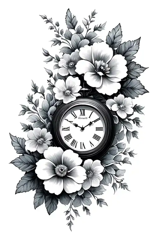 lace flowers sexy clock tattoo design idea