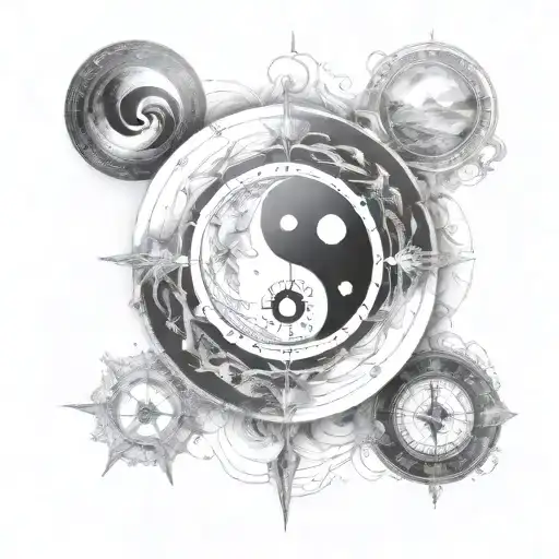 yin yang compass tattoo design idea