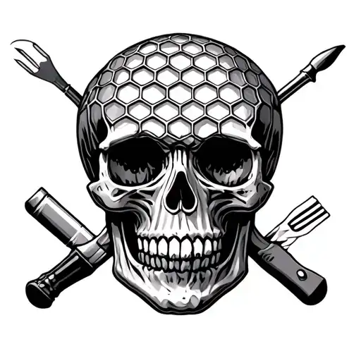 Honeycomb Skull with tools tattoo design idea