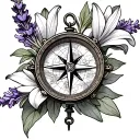 lilys with lavender compass with map and chain  tattoo design idea