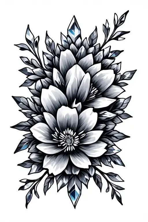 symmetrical flowers crystals tattoo design idea