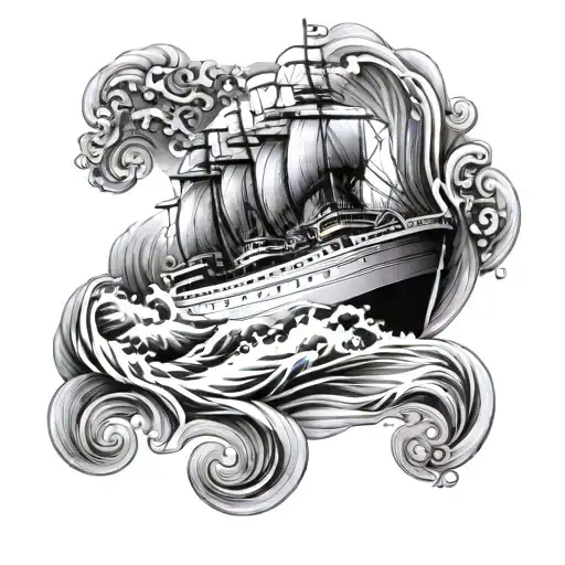 Neptun Ocean Ship Waves tattoo design idea